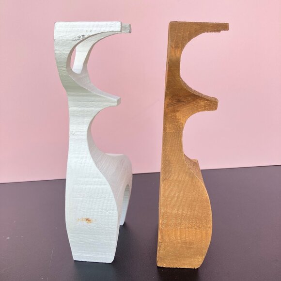 MCM Dark and White Wood Danish Style Deer Pair - Picture 10 of 12